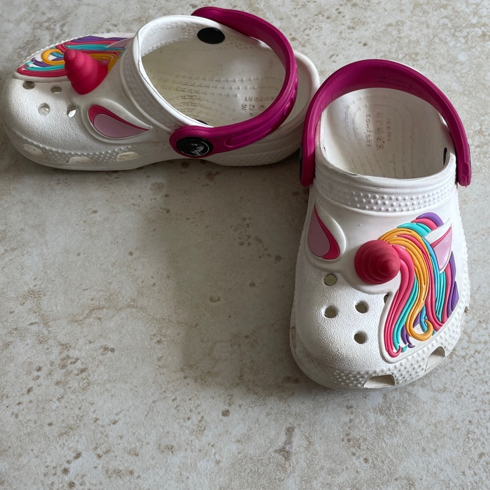 Toddler Unicorn Crocs Clogs - White and Pink-Toddler Size 6